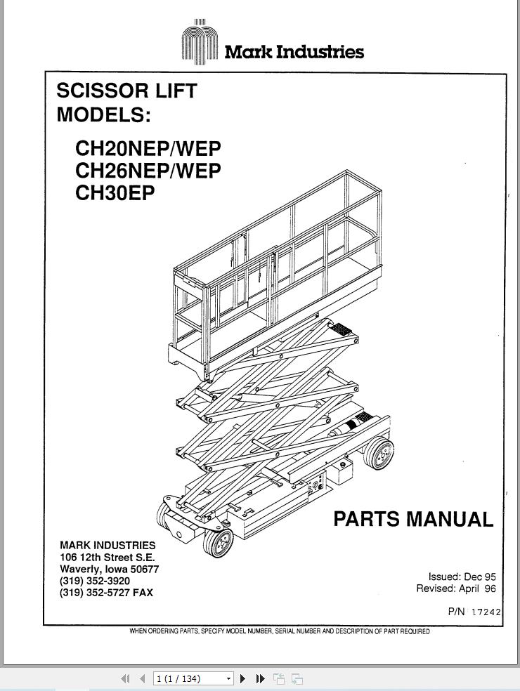 Marklift Scissor Lift CH20NEP to CH30EP Parts Manual 17242 (1)