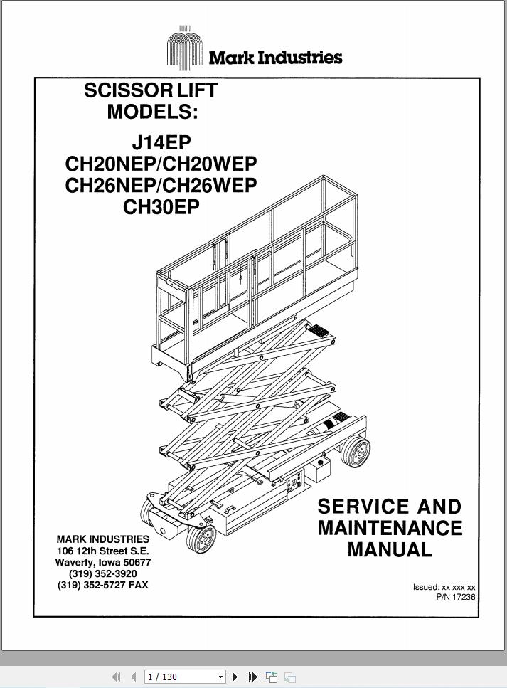 Marklift Scissor Lift CH20NEP to CH30EP Service Maintenance Manual 17236 (1)