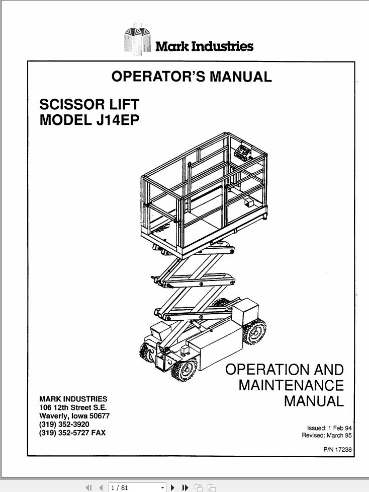 Marklift Scissor Lift J14EP Operation Maintenance Manual 17238 (1)