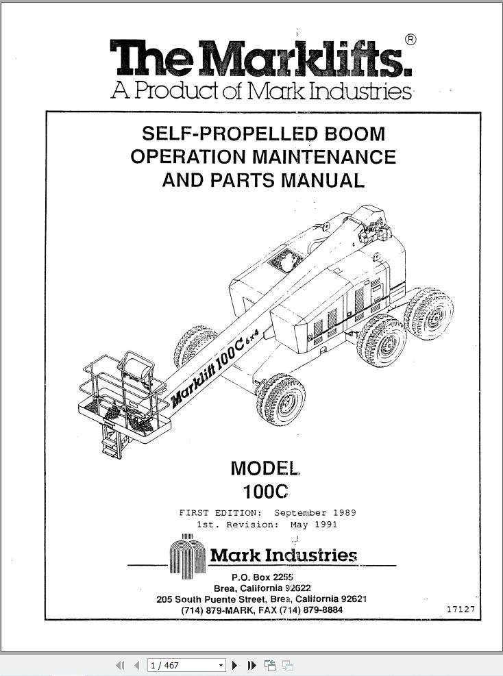 Marklift Self Propelled Boom 100C Parts Operation Manual 17127 (1)