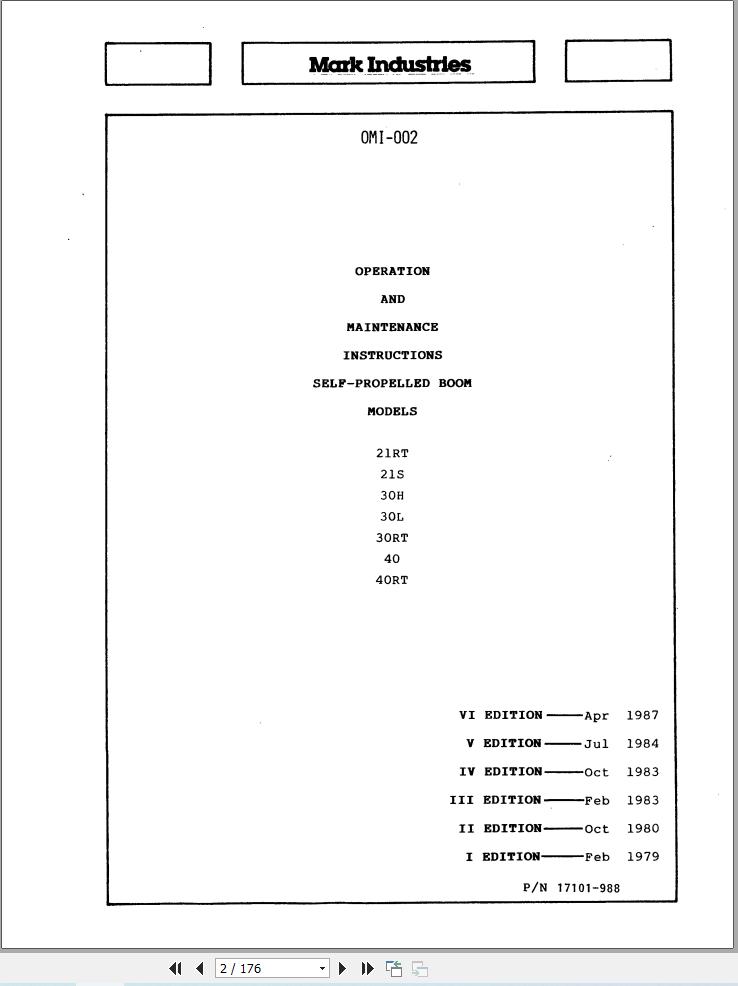 Marklift Self Propelled Boom 21RT to 40RT Operation Maintenance Manual 17101 (1)