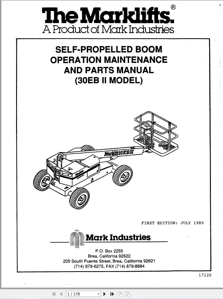 Marklift Self Propelled Boom 30EB II Operation Maintenance Parts Manual 17120 (1)