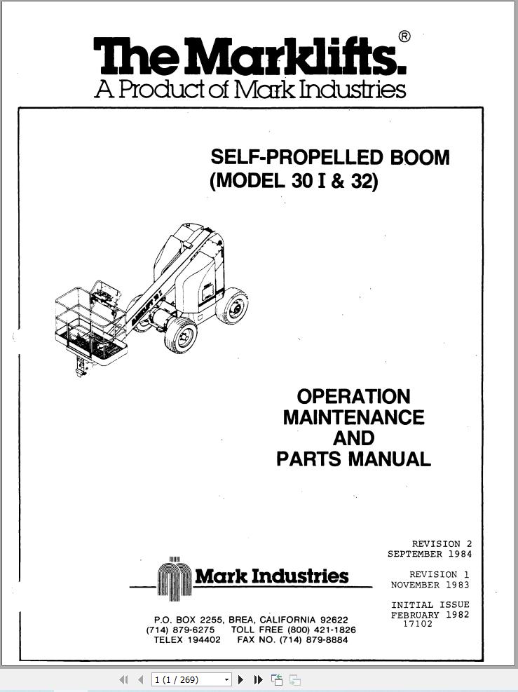 Marklift Self Propelled Boom 30I 32 Parts Operation Manual 17102 (1)