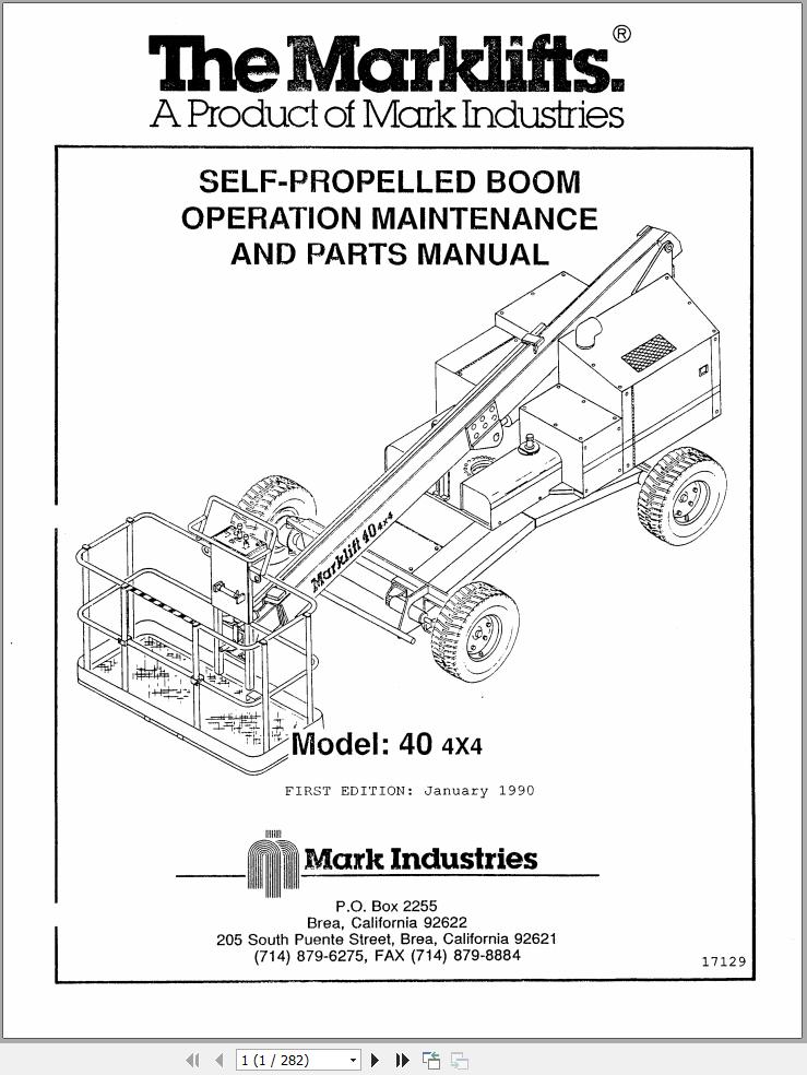 Marklift Self Propelled Boom 40 4x4 Parts Operation Manual 17129 (1)