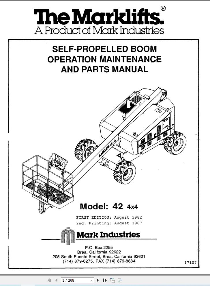Marklift Self Propelled Boom 42 4x4 Parts Operation Manual 17107 (1)