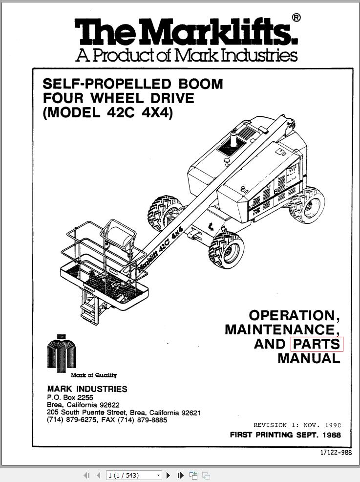 Marklift Self Propelled Boom 42C 4x4 Parts Operation Manual (1)