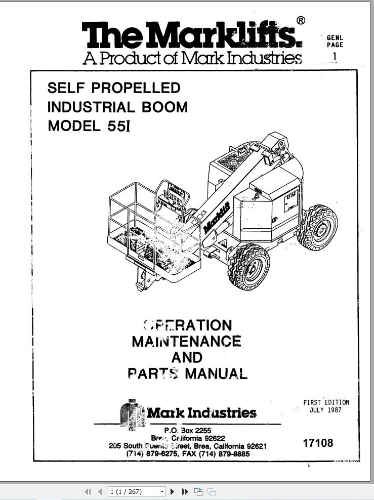 Marklift Self Propelled Boom 55I Parts Operation Manual 17108 (1)