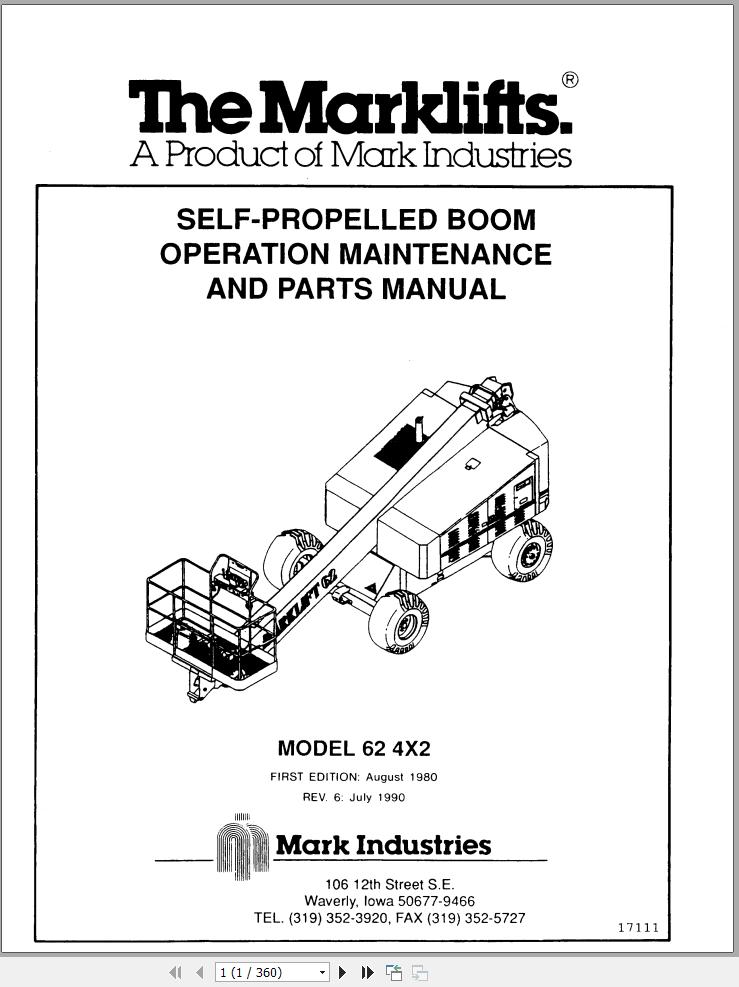 Marklift Self Propelled Boom 62 4x2 Parts Operation Manual 17111 (1)