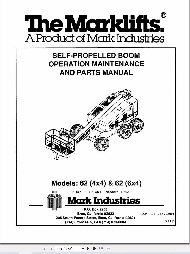 Marklift Self Propelled Boom 62 4x4 & 6x4 Parts Operation Manual 17112 (1)