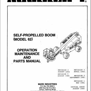 Marklift Self Propelled Boom 62 Parts Operation Manual 17002 (1)