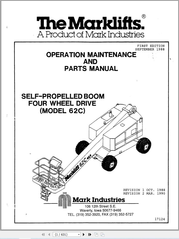 Marklift Self Propelled Boom 62C Parts Operation Manual 17124 (1)