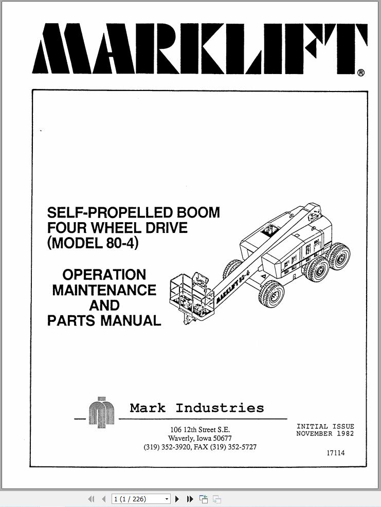 Marklift Self Propelled Boom 80 4 Parts Operation Manual 17114 (1)