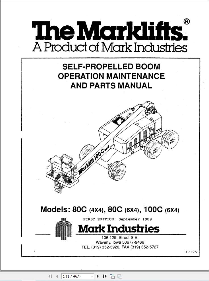 Marklift Self Propelled Boom 80C 100C Parts Operation Manual 17125 (1)