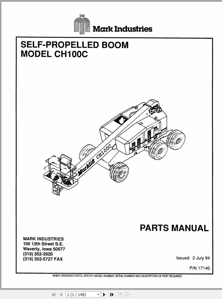 Marklift Self Propelled Boom CH100C Parts Manual 17140 (1)