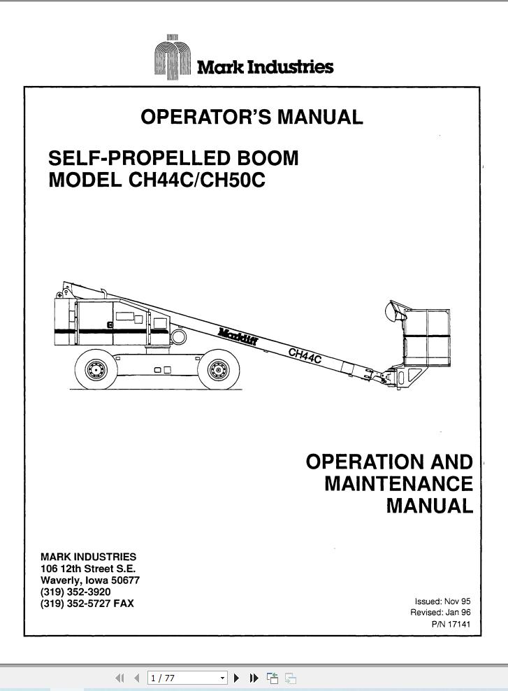 Marklift Self Propelled Boom CH44C CH50C Operation Maintenance Manual 17141 (1)