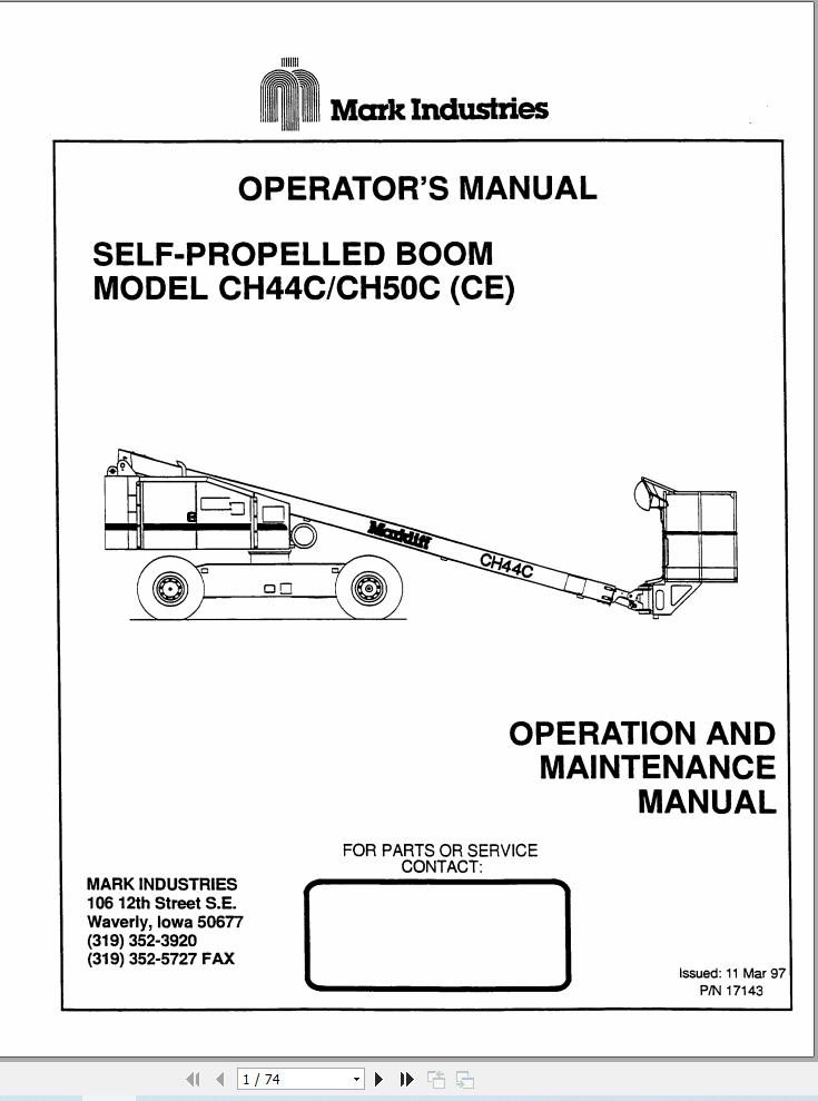 Marklift Self Propelled Boom CH44C CH50C Operation Maintenance Manual 17143 (1)