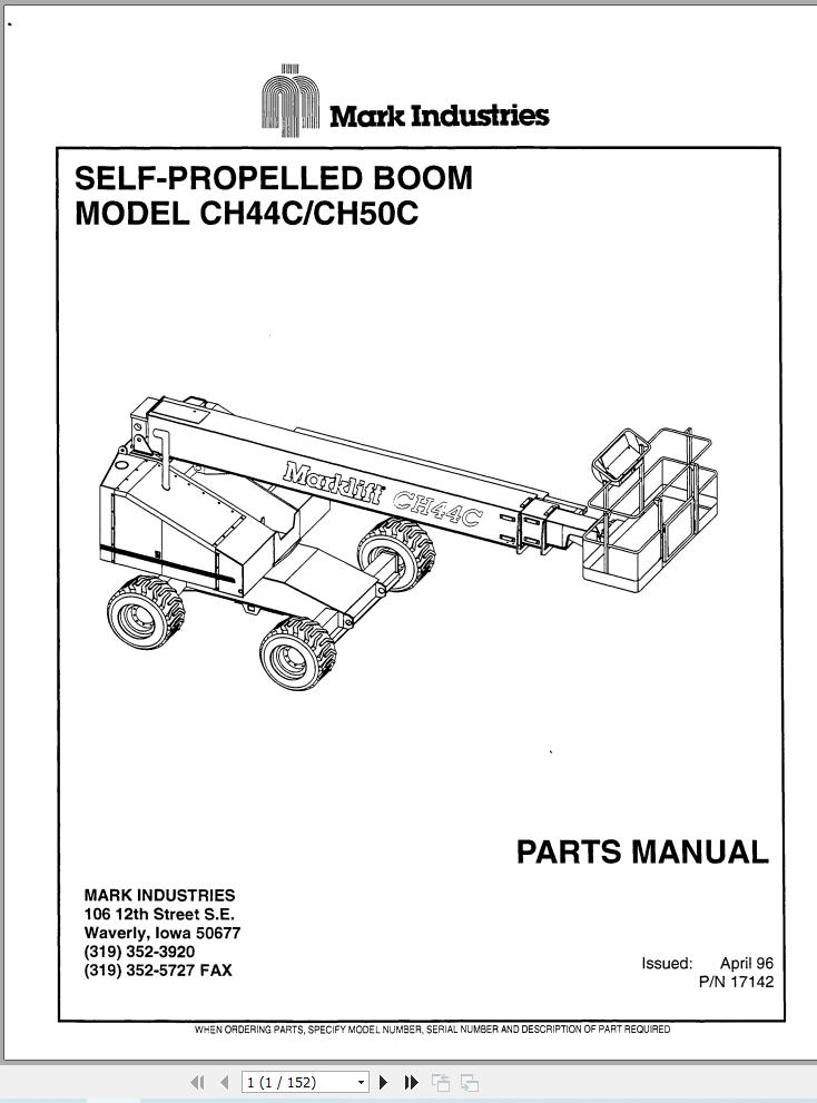 Marklift Self Propelled Boom CH44C CH50C Parts Manual 17142 (1)