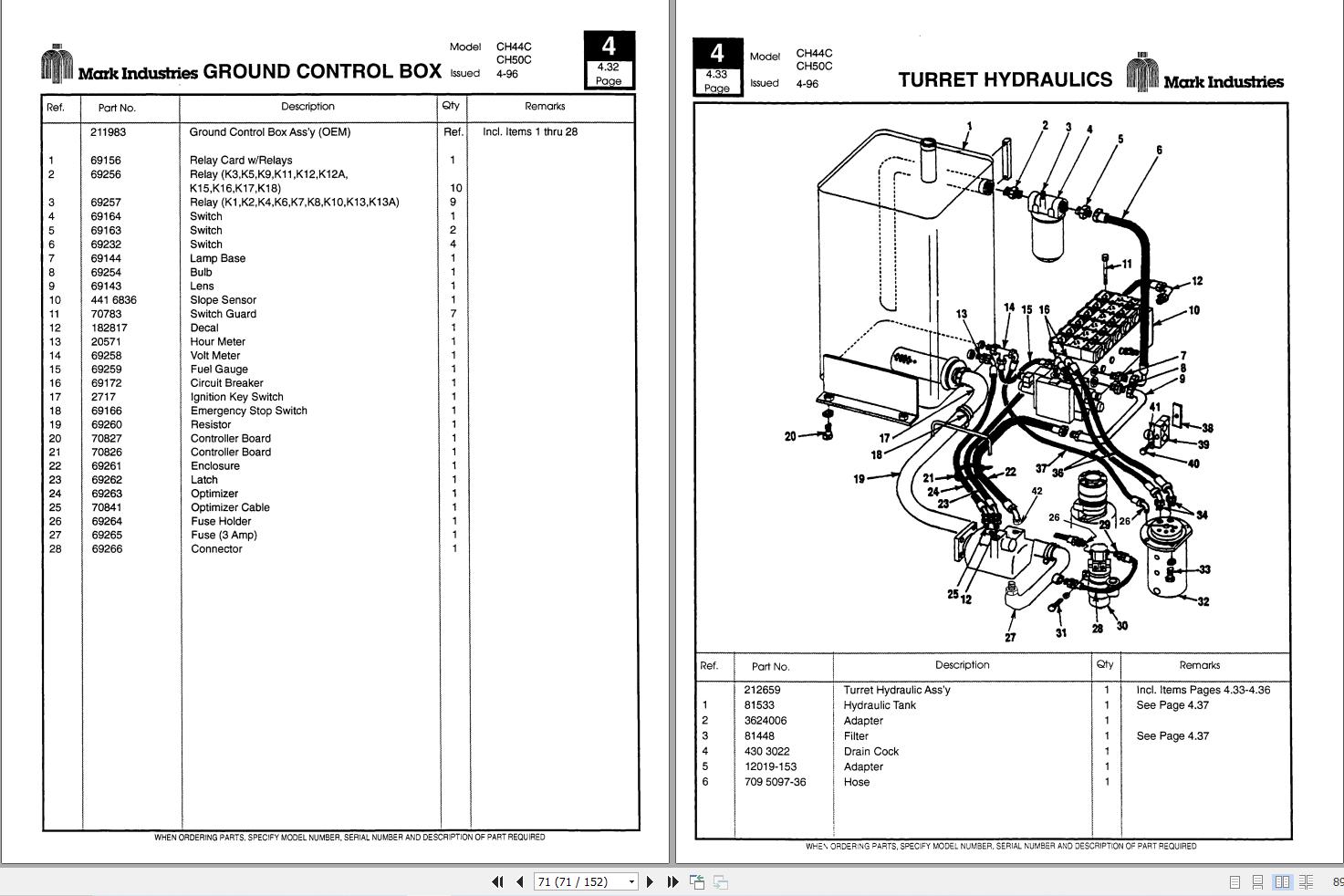 Marklift Self Propelled Boom CH44C CH50C Parts Manual 17142 (2)