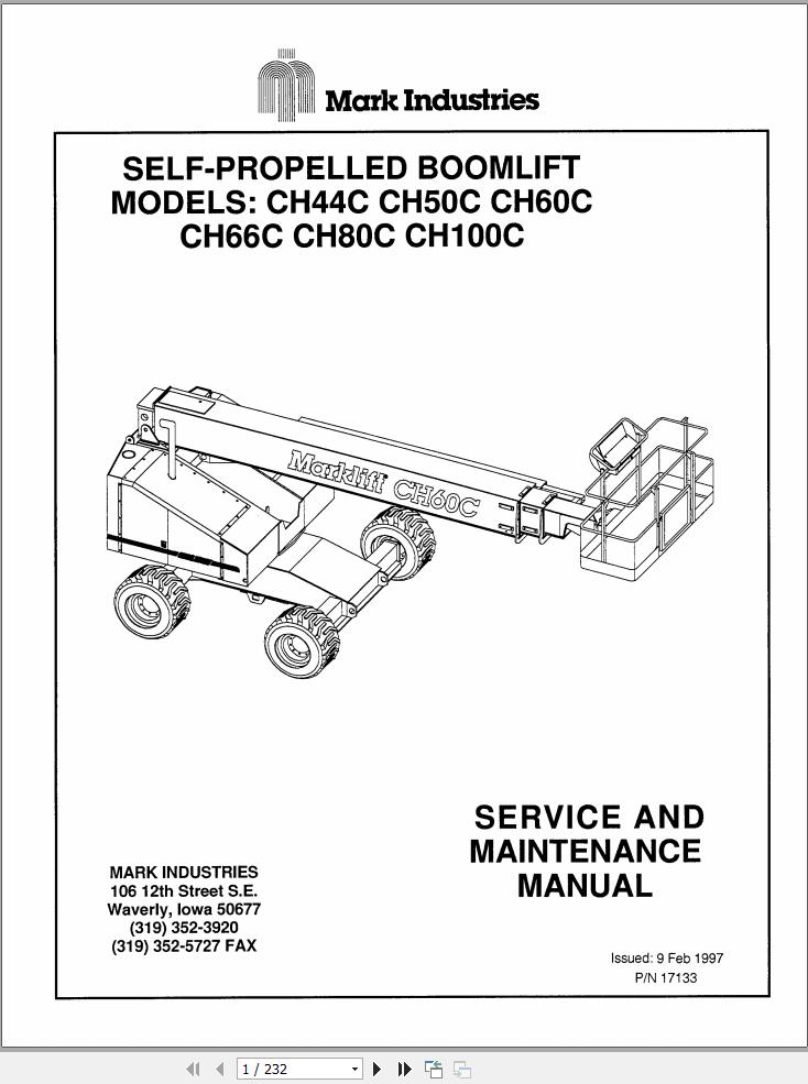 Marklift Self Propelled Boom CH44C to CH100C Service Maintenance Manual 17133 (1)