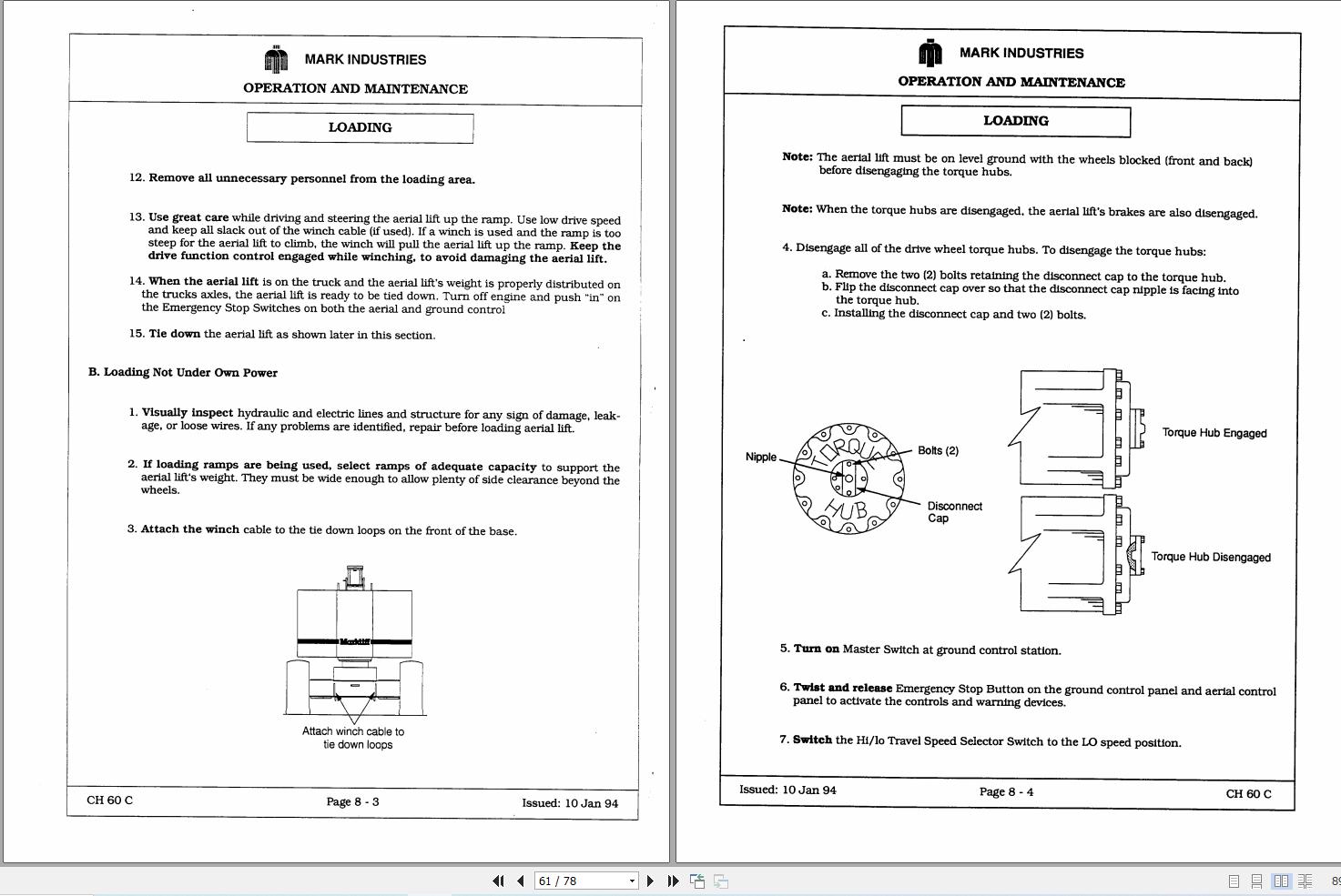 Marklift Self Propelled Boom CH60C CH66C Operation Maintenance Parts Manual 17131 (2)