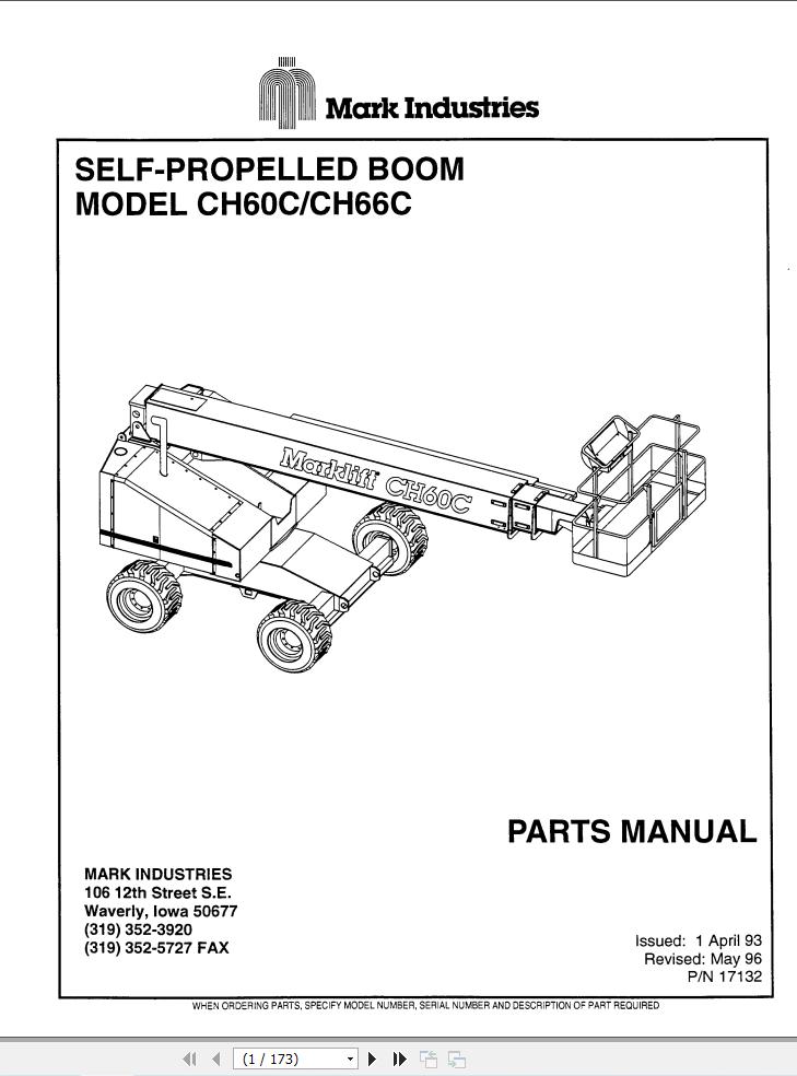 Marklift Self Propelled Boom CH60C CH66C Parts Manual 17132 (1)
