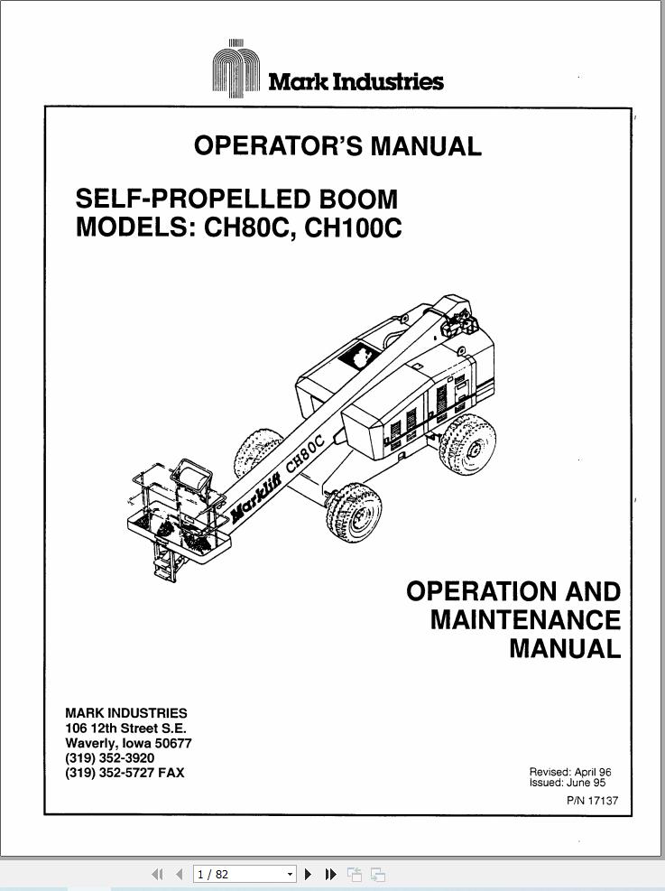 Marklift Self Propelled Boom CH80C CH100C Operation Maintenance Manual 17137 (1)