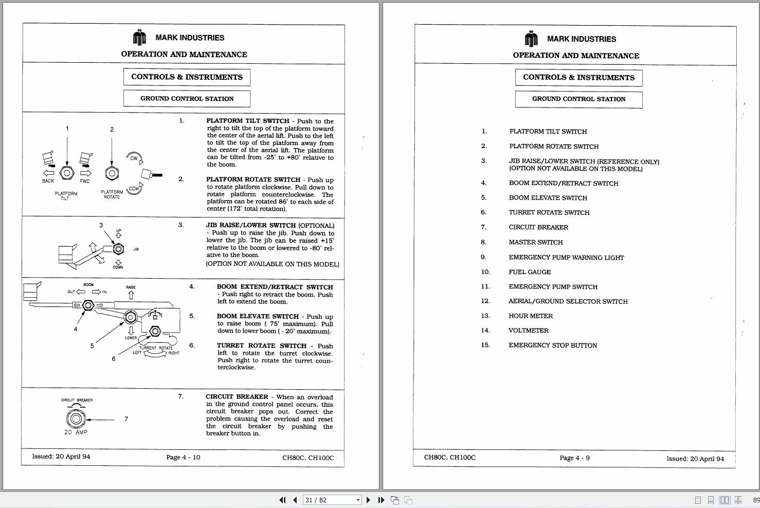 Marklift Self Propelled Boom CH80C CH100C Operation Maintenance Manual 17137 (2)