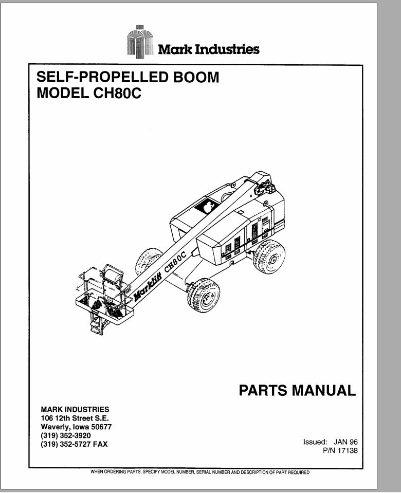 Marklift Self Propelled Boom CH80C Parts Manual 17138 (1)