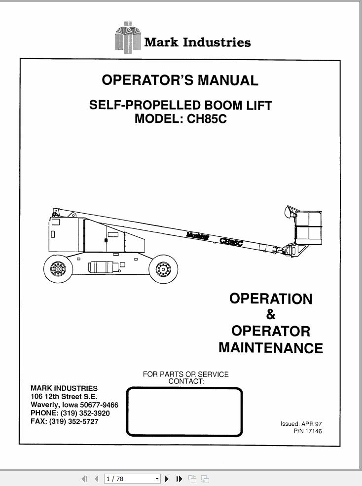 Marklift Self Propelled Boom Lift CH85C Operation Maintenance Manual 17146 (1)