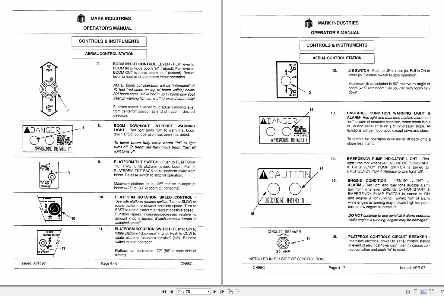 Marklift Self Propelled Boom Lift CH85C Operation Maintenance Manual 17146 (2)