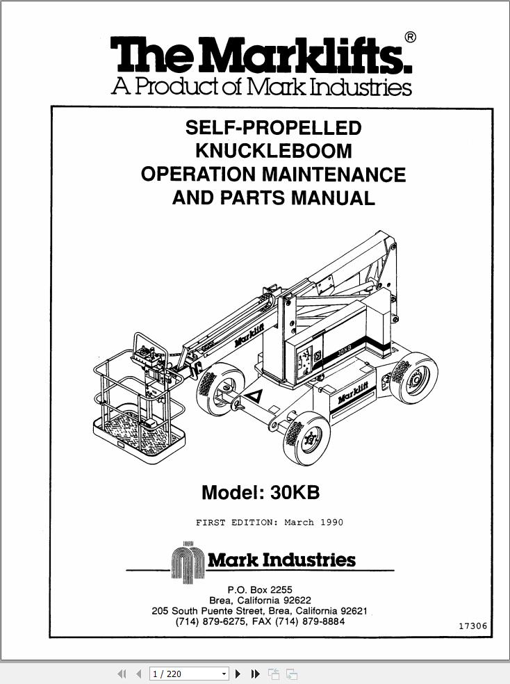 Marklift Self Propelled Knuckle Boom 30KB Parts Operation Manual 17306 (1)