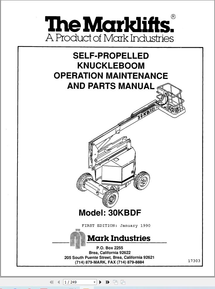 Marklift Self Propelled Knuckle Boom 30KBDF Parts Operation Manual 17303 (1)