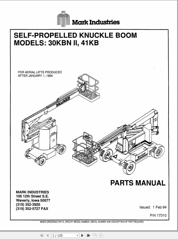 Marklift Self Propelled Knuckle Boom 30KBN II 41KB Parts Manual 17310 (1)
