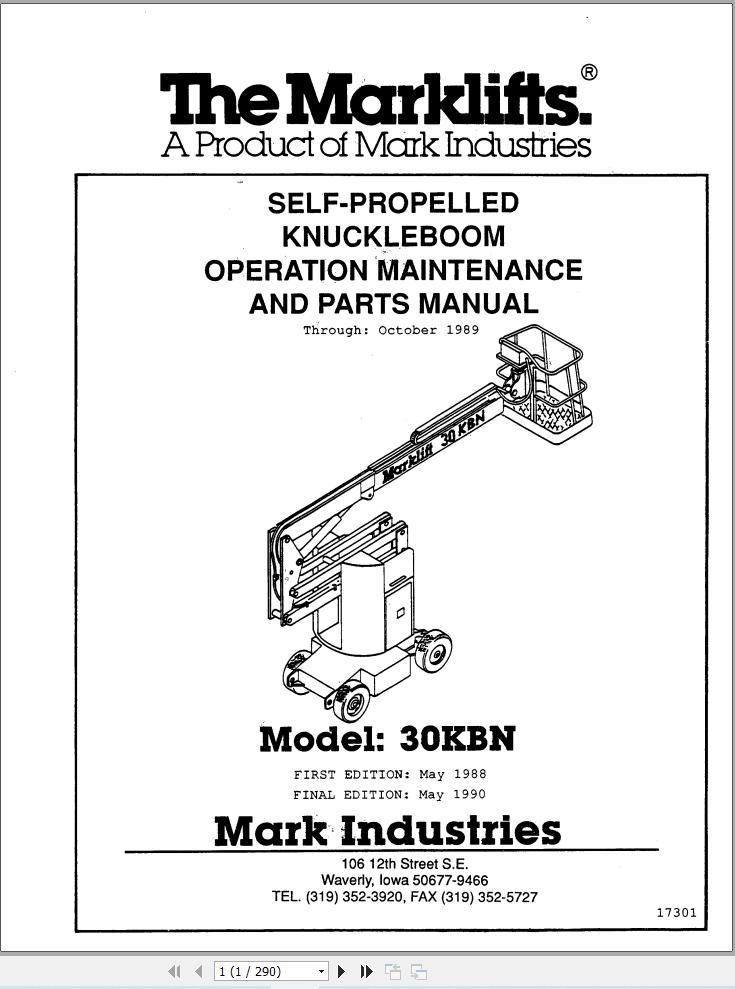 Marklift Self Propelled Knuckle Boom 30KBN Parts Operation Manual 17301 (1)