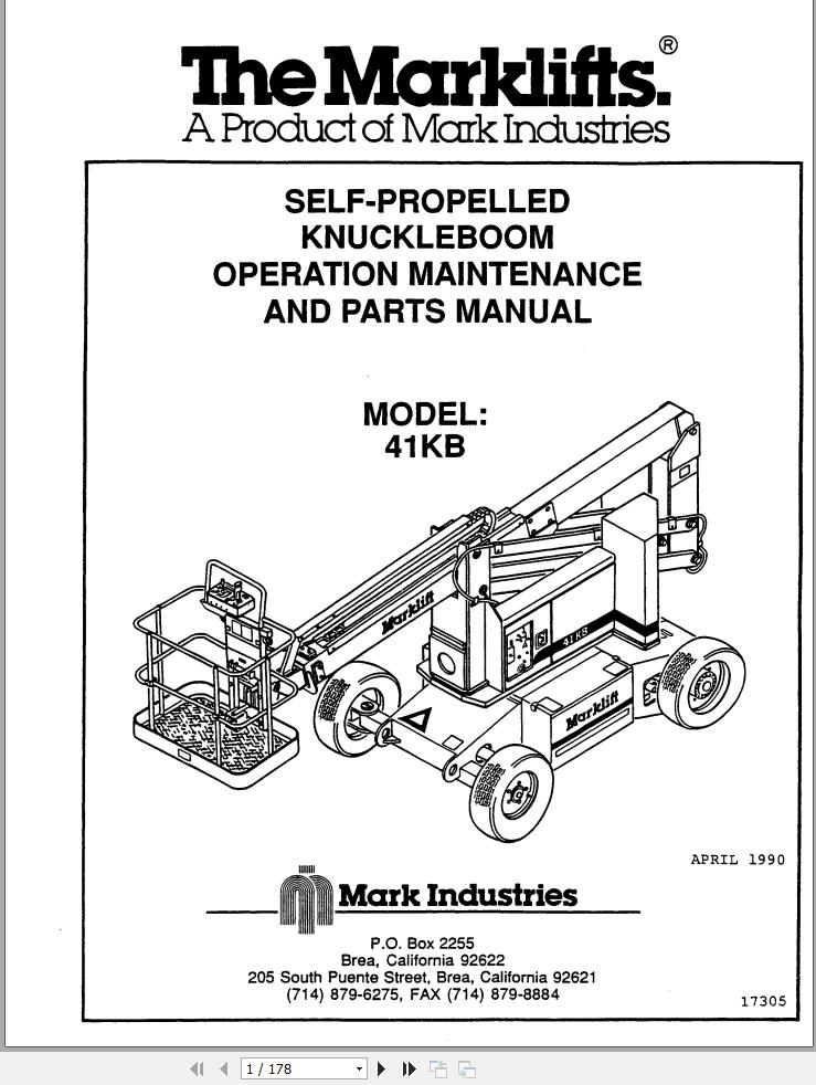 Marklift Self Propelled Knuckle Boom 41KB Parts Operation Manual 17305 (1)