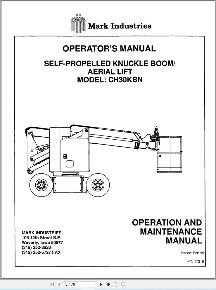 Marklift Self Propelled Knuckle Boom CH30KBN Operation Maintenance Manual 17315 (1)