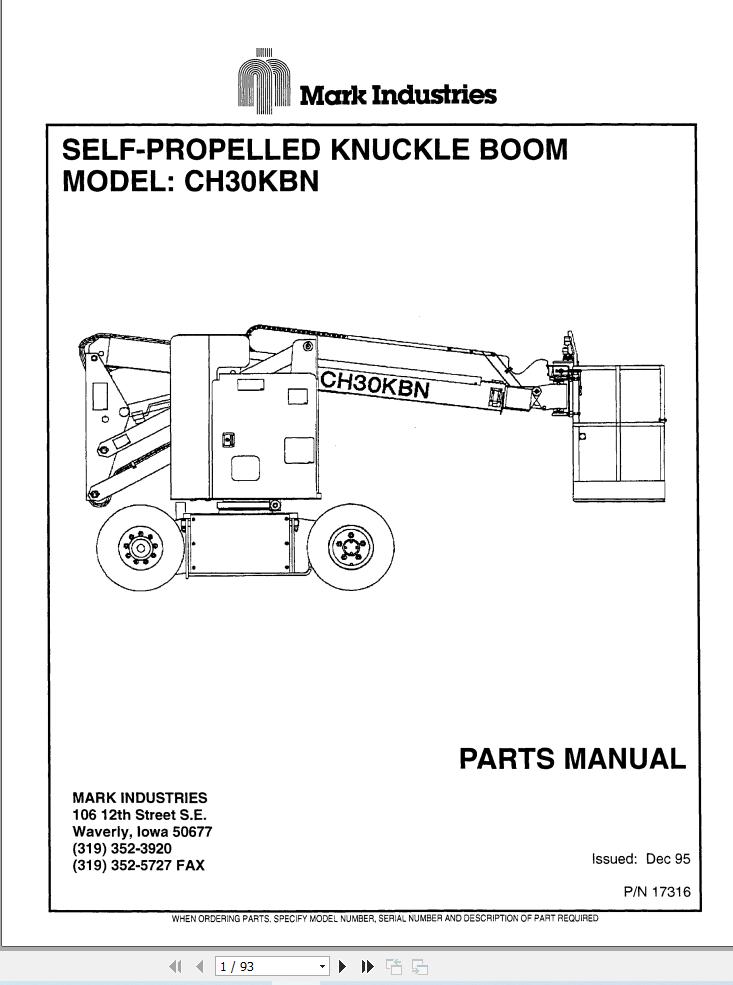 Marklift Self Propelled Knuckle Boom CH30KBN Parts Manual 17316 (1)