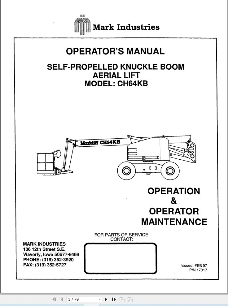 Marklift Self Propelled Knuckle Boom CH64KB Operation Maintenance Manual 17317 (1)