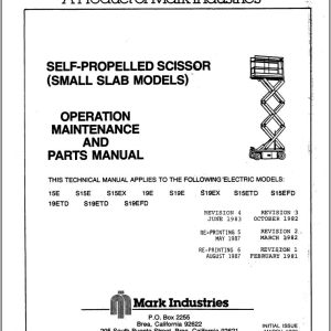 Marklift Self Propelled Scissor 15E to S19EFD Parts Operation Manual 17201 (1)