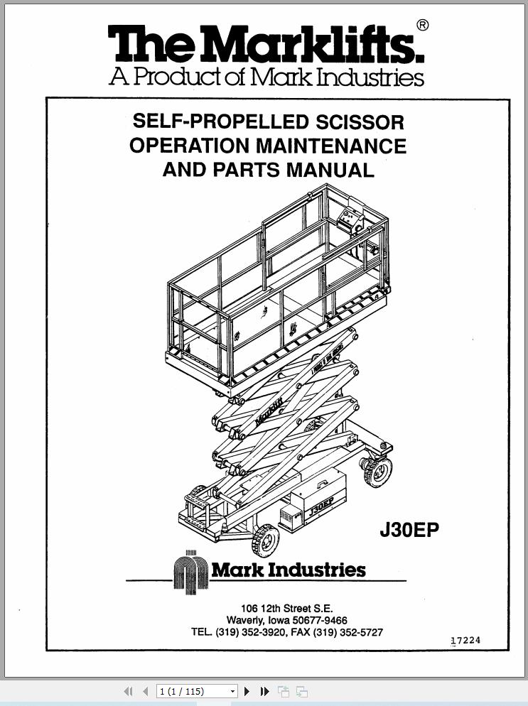 Marklift Self Propelled Scissor J30EP Operation Maintenance Parts Manual 17224 (1)