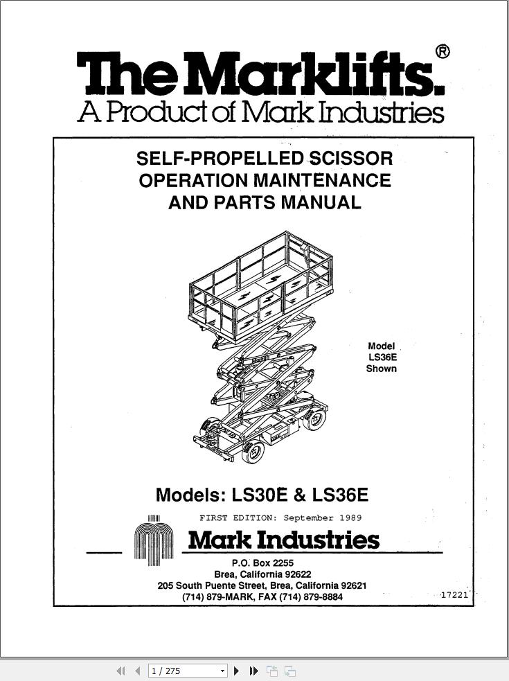 Marklift Self Propelled Scissor LS30E LS36E Parts Operation Manual 17221 (1)