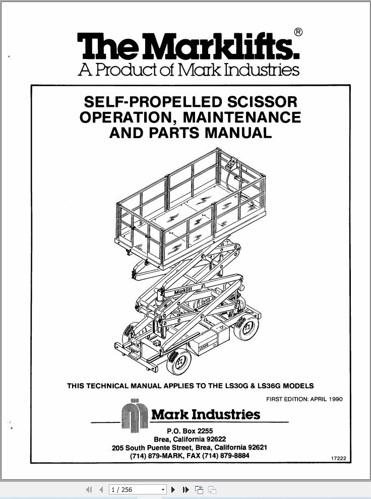 Marklift Self Propelled Scissor LS30G LS36G Parts Operation Manual 17222 (1)