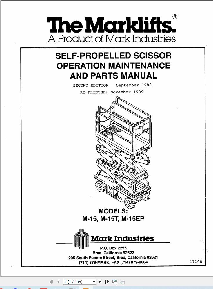 Marklift Self Propelled Scissor M15 M15T M15EP Parts Operation Manual 17208 (1)