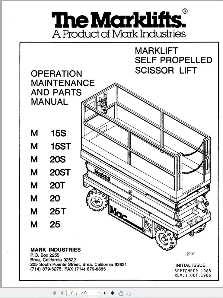Marklift Self Propelled Scissor M15S to M25 Parts Operation Manual 17207 (1)
