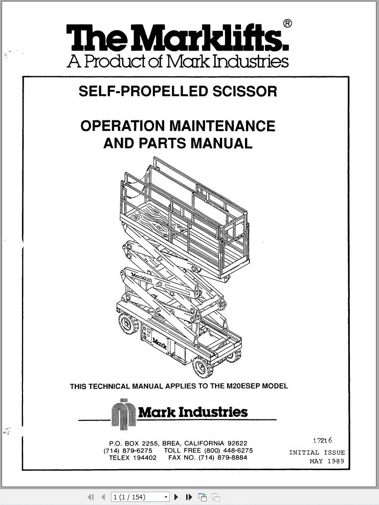 Marklift Self Propelled Scissor M20E M20SEP Parts Operation Manual 17216 (1)