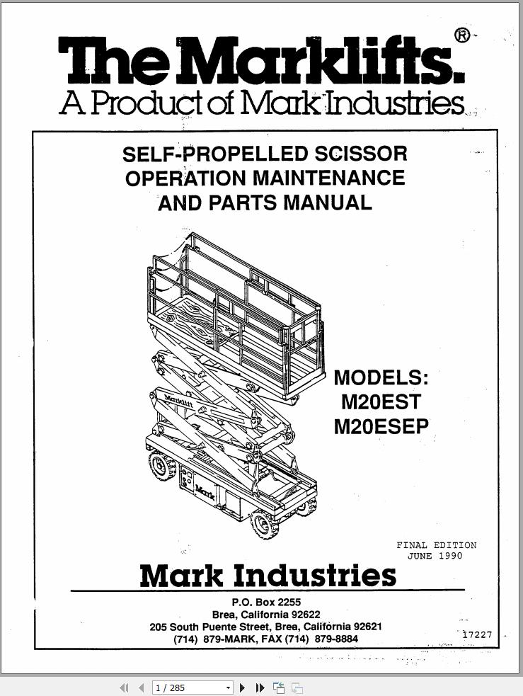 Marklift Self Propelled Scissor M20EST M20ESEP Parts Operation Manual 17227 (1)