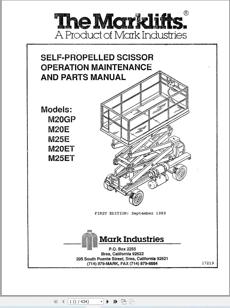 Marklift Self Propelled Scissor M20GP to M25ET Parts Operation Manual 17219 (1)