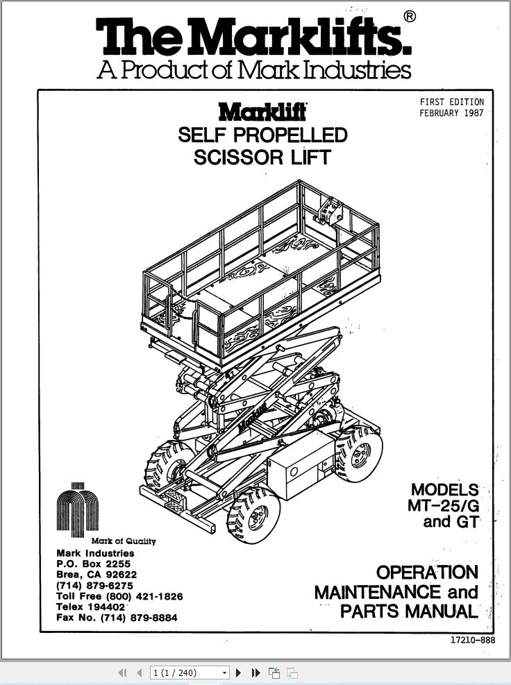 Marklift Self Propelled Scissor MT25G MT25GT Parts Operation Manual 17210 (1)