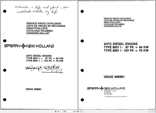 New Holland Engine 8051 1 Parts Catalog 496991 1