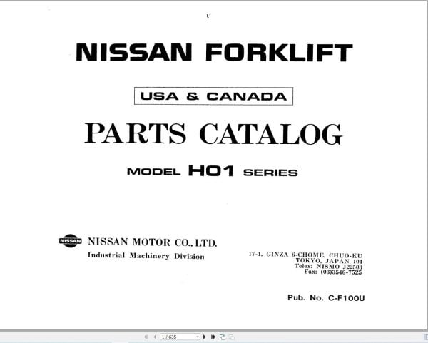 Nissan Forklift H01 Series Parts Catalog C F100U 1 Nissan Forklift H01 Series Parts Catalog C F100U 1